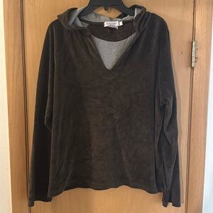 Fresh Produce Women’s Velour Velvet Hoodie Sweatshirt Brown Size Large